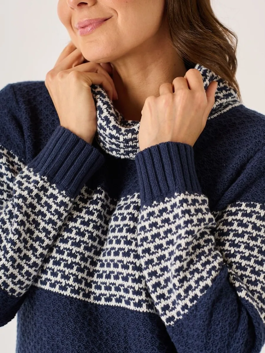 navy_and_foam_white_strip_1.webp Quba & Co Navy And Foam White Striped Cowl Neck Jumper - Conna Fashion