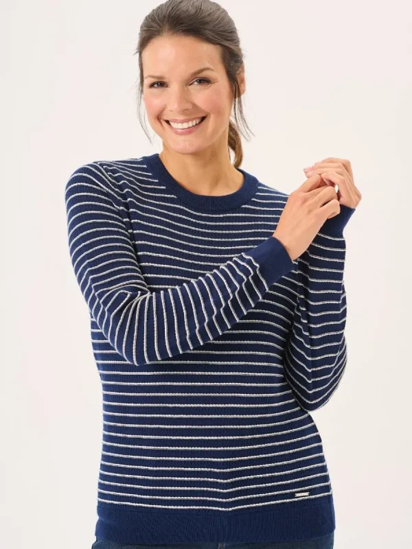 Quba & Co Navy And Foam White Striped Textured Knit Jumper - Augustar Fashion