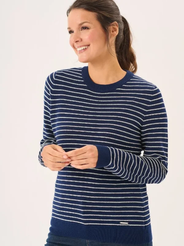 Quba & Co Navy And Foam White Striped Textured Knit Jumper - Augustar Fashion