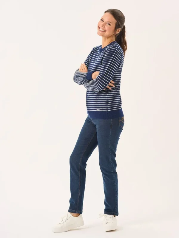Quba & Co Navy And Foam White Striped Textured Knit Jumper - Augustar Fashion