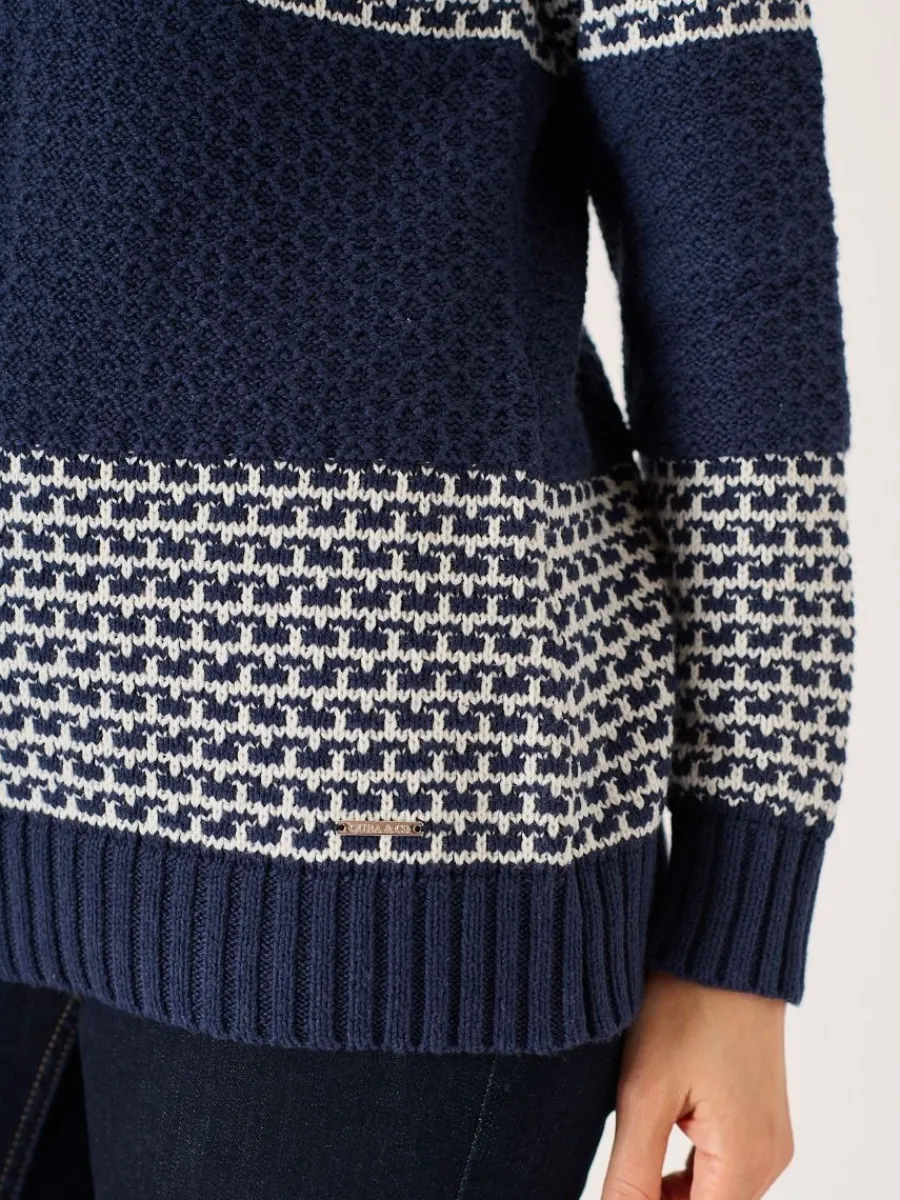 navy_and_foam_white_strip_6.webp Quba & Co Navy And Foam White Striped Cowl Neck Jumper - Conna Fashion