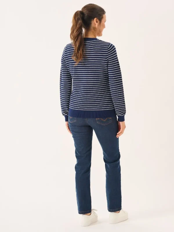 Quba & Co Navy And Foam White Striped Textured Knit Jumper - Augustar Fashion