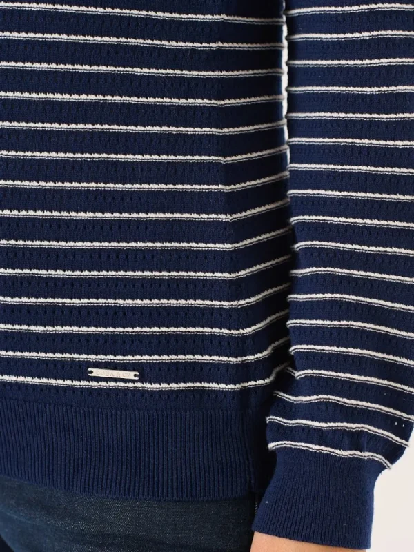 Quba & Co Navy And Foam White Striped Textured Knit Jumper - Augustar Fashion