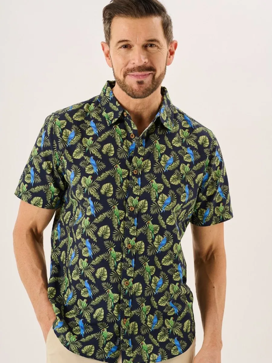 navy_and_green_tropical_p_0.webp Quba & Co Navy And Green Tropical Print Short Sleeve Oxford Shirt - Pritchard Best