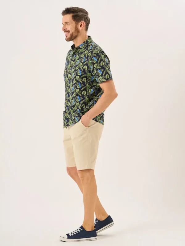 Quba & Co Navy And Green Tropical Print Short Sleeve Oxford Shirt - Pritchard Best