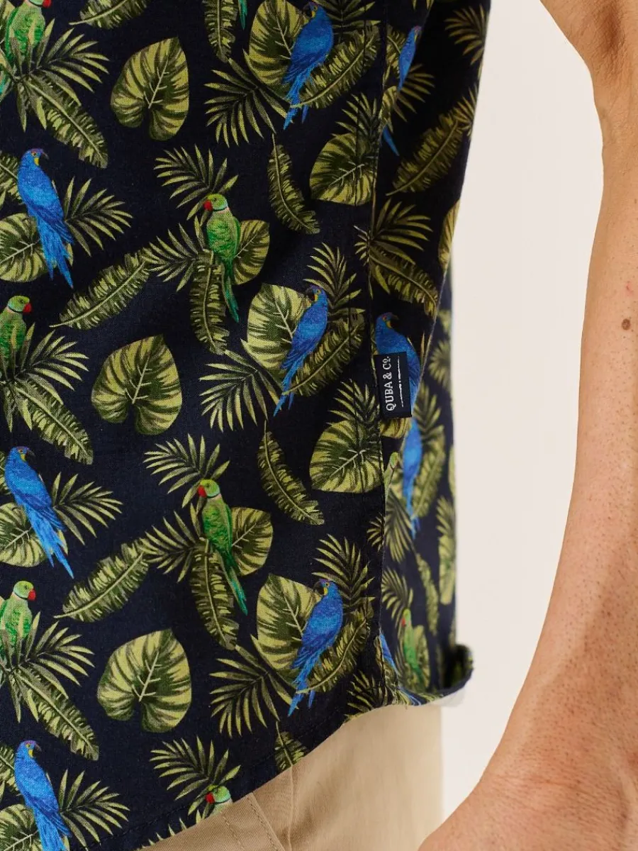 navy_and_green_tropical_p_8.webp Quba & Co Navy And Green Tropical Print Short Sleeve Oxford Shirt - Pritchard Best