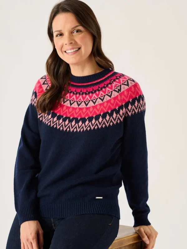 Quba & Co Navy And Multicoloured Fairisle Style Knitted Lambswool Rich Jumper - Flores Best