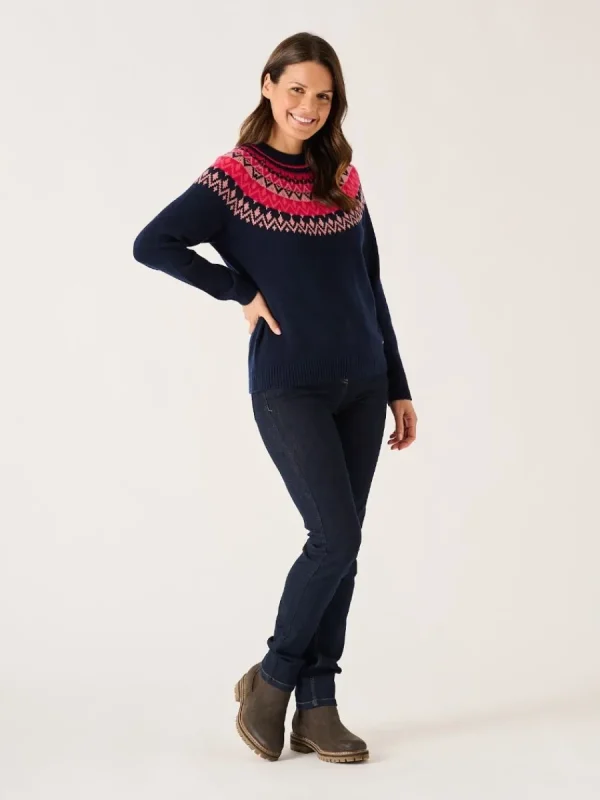Quba & Co Navy And Multicoloured Fairisle Style Knitted Lambswool Rich Jumper - Flores Best