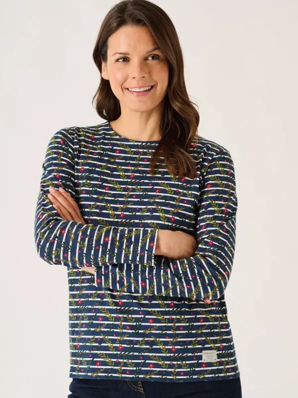 Quba & Co Navy And Multicoloured Floral Print Striped Long Sleeve T-Shirt - Fliss Sale