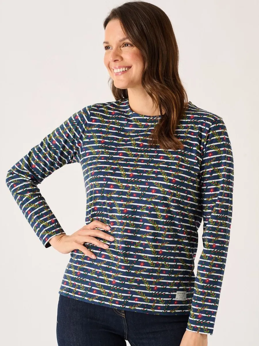 navy_and_multicoloured_fl_2.webp Quba & Co Navy And Multicoloured Floral Print Striped Long Sleeve T-Shirt - Fliss Sale