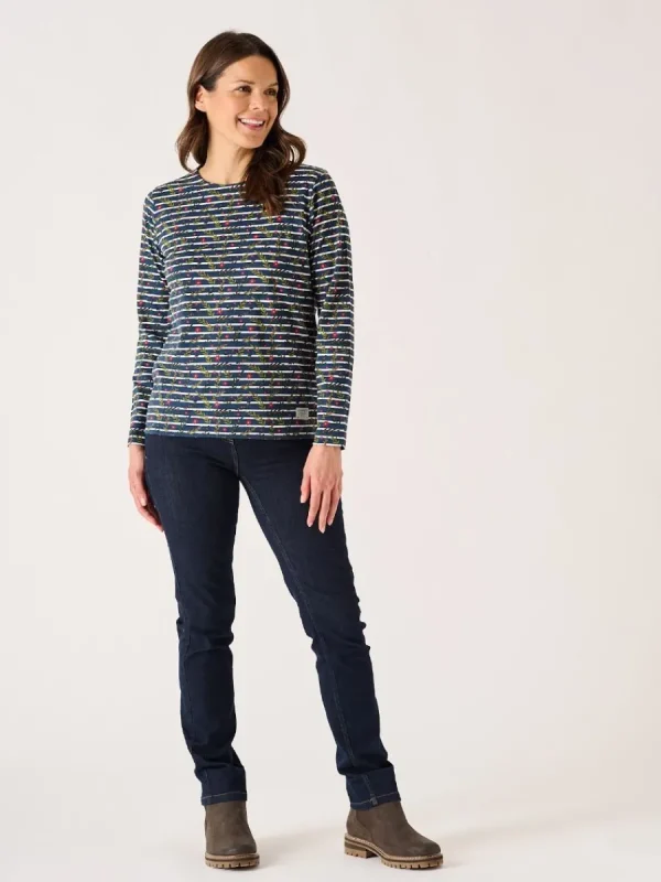 Quba & Co Navy And Multicoloured Floral Print Striped Long Sleeve T-Shirt - Fliss Sale