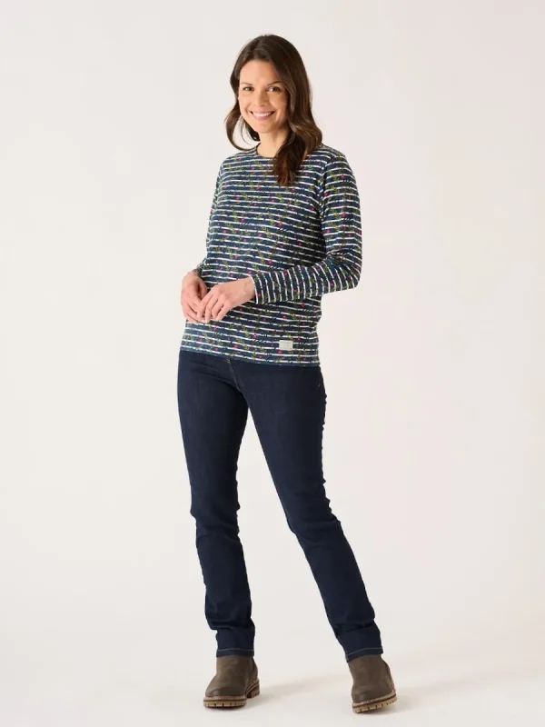 Quba & Co Navy And Multicoloured Floral Print Striped Long Sleeve T-Shirt - Fliss Sale