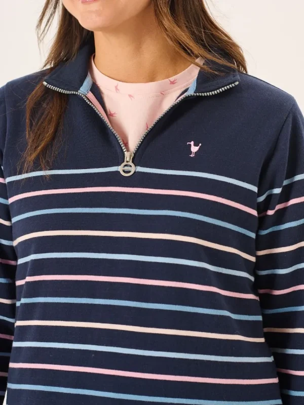 Quba & Co Navy And Multicoloured Striped Zip Neck Sweatshirt - Essie Discount