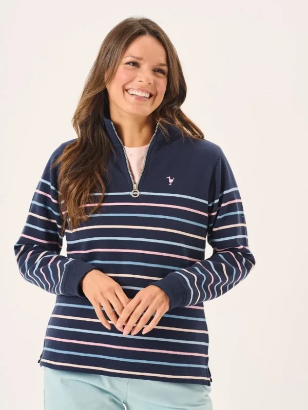 Quba & Co Navy And Multicoloured Striped Zip Neck Sweatshirt - Essie Discount