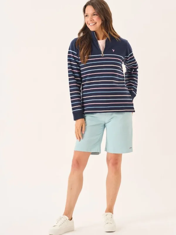 Quba & Co Navy And Multicoloured Striped Zip Neck Sweatshirt - Essie Discount