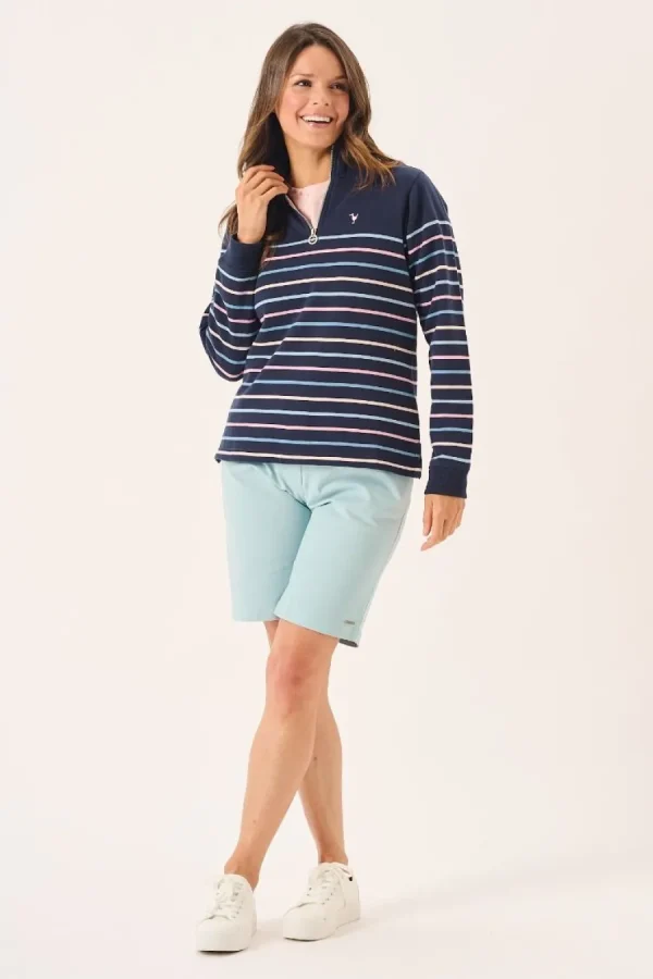 Quba & Co Navy And Multicoloured Striped Zip Neck Sweatshirt - Essie Discount