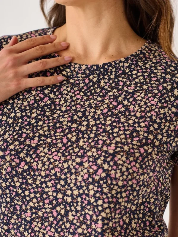 Quba & Co Navy And Pink Floral Ditsy Print T-Shirt - Elisa Best