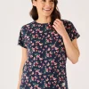 Quba & Co Navy And Pink Floral Printed T- Shirt - Meral Clearance