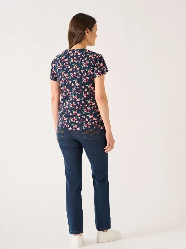 Quba & Co Navy And Pink Floral Printed T- Shirt - Meral Clearance