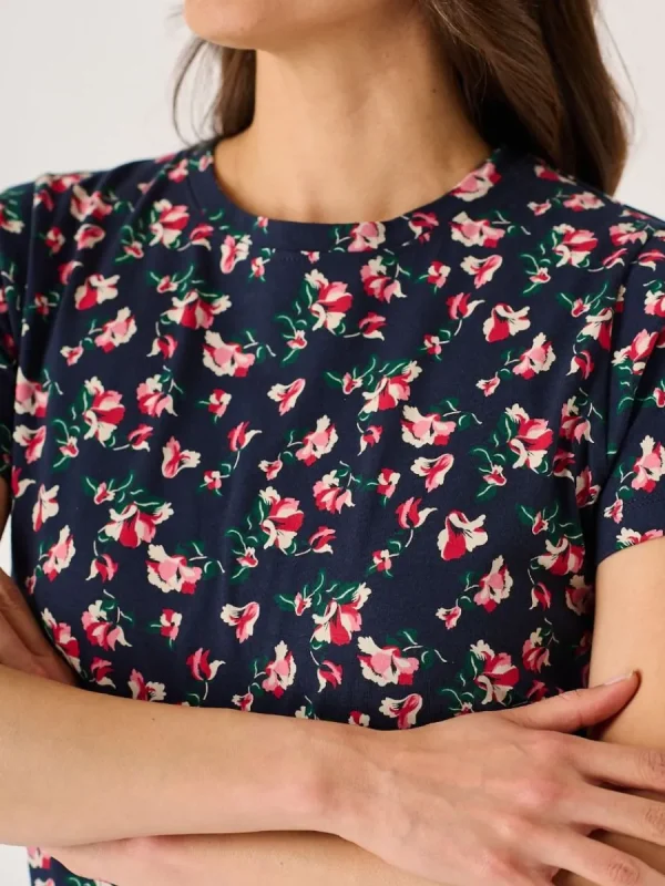 Quba & Co Navy And Pink Floral Printed T- Shirt - Meral Clearance