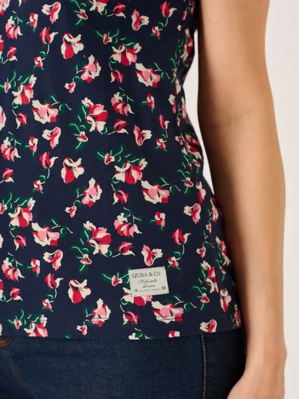Quba & Co Navy And Pink Floral Printed T- Shirt - Meral Clearance