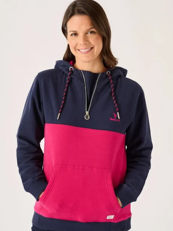 Quba & Co Navy And Pomegranate Colour Block Half Zip Hoodie - Farley Clearance