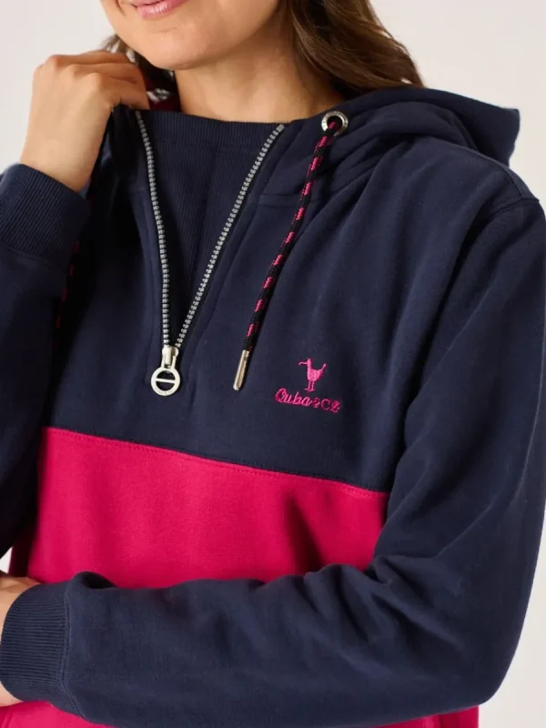 Quba & Co Navy And Pomegranate Colour Block Half Zip Hoodie - Farley Clearance