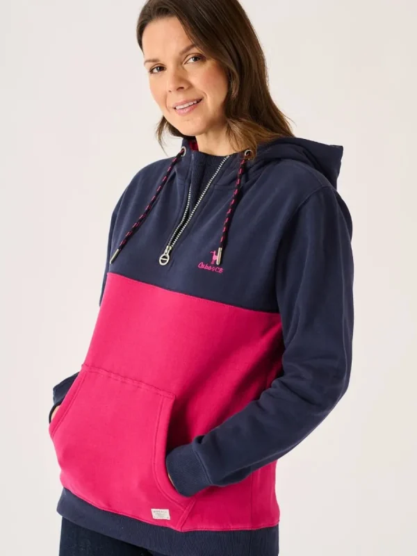 Quba & Co Navy And Pomegranate Colour Block Half Zip Hoodie - Farley Clearance