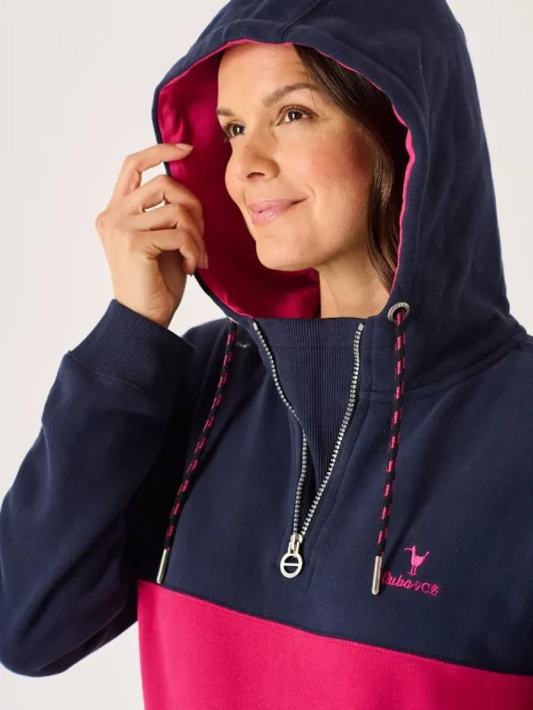 Quba & Co Navy And Pomegranate Colour Block Half Zip Hoodie - Farley Clearance