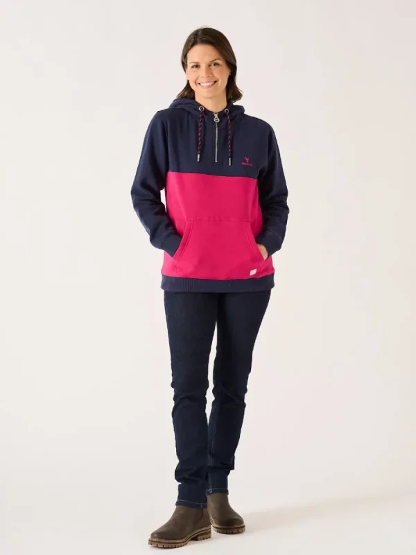 Quba & Co Navy And Pomegranate Colour Block Half Zip Hoodie - Farley Clearance