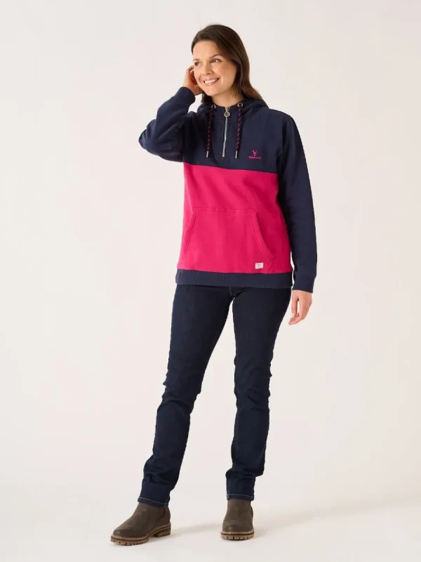 Quba & Co Navy And Pomegranate Colour Block Half Zip Hoodie - Farley Clearance