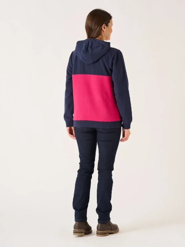 Quba & Co Navy And Pomegranate Colour Block Half Zip Hoodie - Farley Clearance