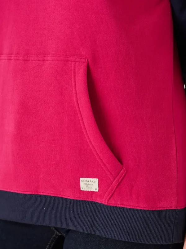 Quba & Co Navy And Pomegranate Colour Block Half Zip Hoodie - Farley Clearance