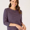 Quba & Co Navy And Soft Rose 3/4 Sleeve Striped T-Shirt - Wavery Hot