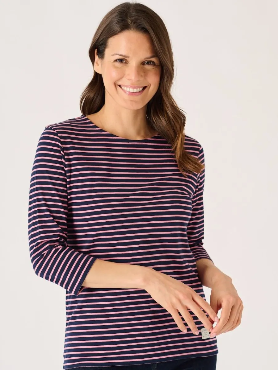 navy_and_soft_rose__sleev_0.webp Quba & Co Navy And Soft Rose 3/4 Sleeve Striped T-Shirt - Wavery Hot