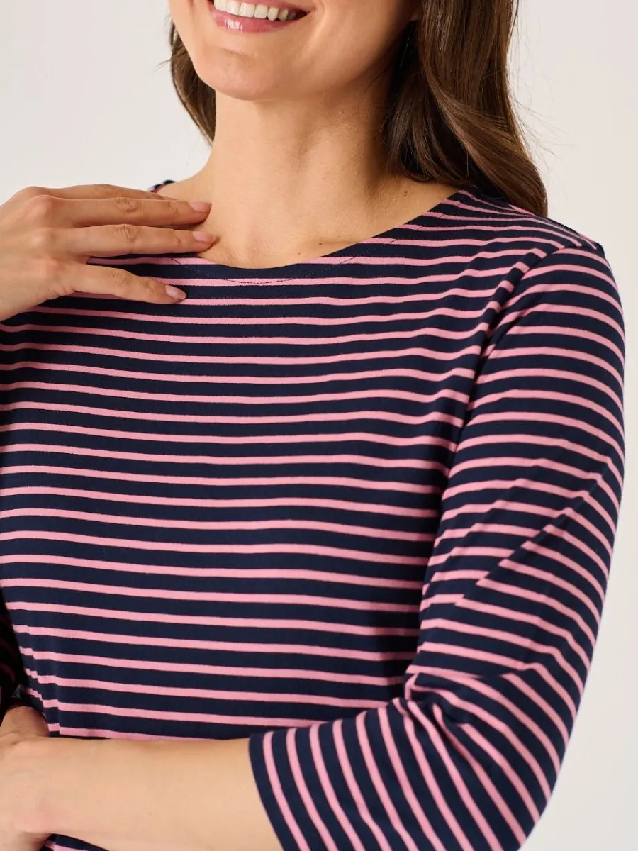 navy_and_soft_rose__sleev_1.webp Quba & Co Navy And Soft Rose 3/4 Sleeve Striped T-Shirt - Wavery Hot