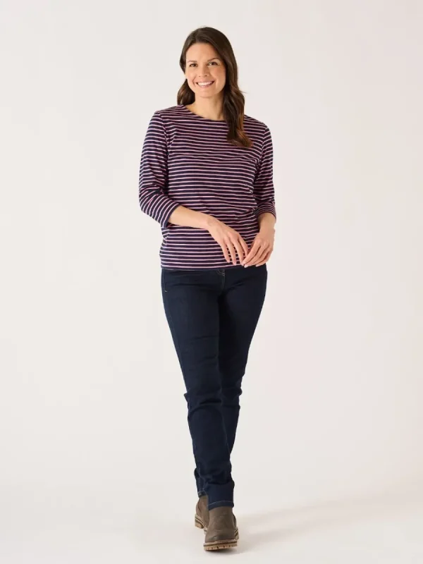Quba & Co Navy And Soft Rose 3/4 Sleeve Striped T-Shirt - Wavery Hot