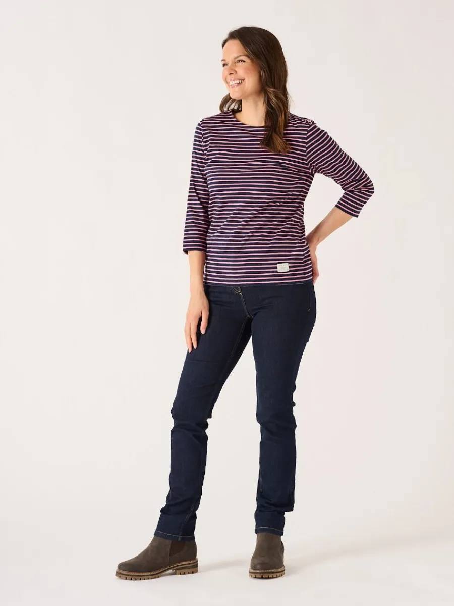 navy_and_soft_rose__sleev_4.webp Quba & Co Navy And Soft Rose 3/4 Sleeve Striped T-Shirt - Wavery Hot