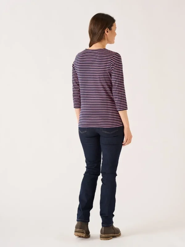Quba & Co Navy And Soft Rose 3/4 Sleeve Striped T-Shirt - Wavery Hot