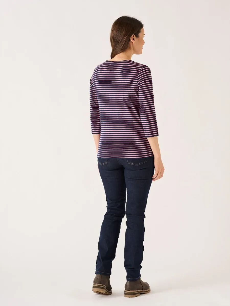 navy_and_soft_rose__sleev_5.webp Quba & Co Navy And Soft Rose 3/4 Sleeve Striped T-Shirt - Wavery Hot