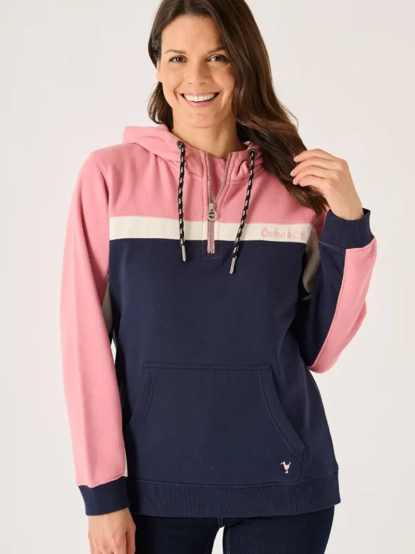 Quba & Co Navy And Soft Rose Half Zip Quba Sails Hoodie - Aimes Hot