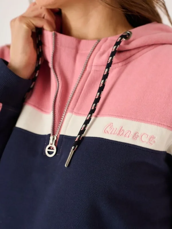 Quba & Co Navy And Soft Rose Half Zip Quba Sails Hoodie - Aimes Hot