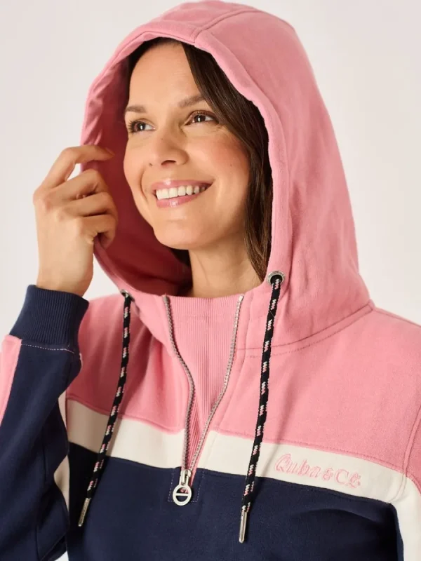 Quba & Co Navy And Soft Rose Half Zip Quba Sails Hoodie - Aimes Hot