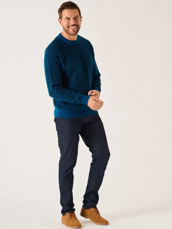 Quba & Co Navy And Teal Merino Rich Lifestyle Textured Jumper - Bramhill Outlet