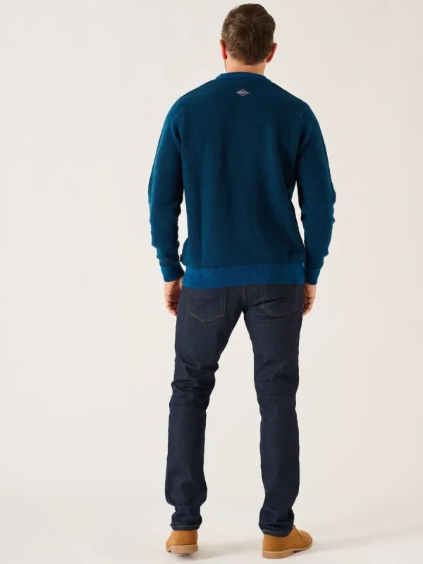 Quba & Co Navy And Teal Merino Rich Lifestyle Textured Jumper - Bramhill Outlet