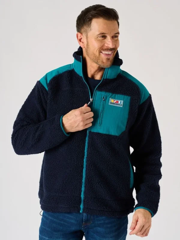 Quba & Co Navy And Teal X-Series Zip Borg Jacket- Biasca New