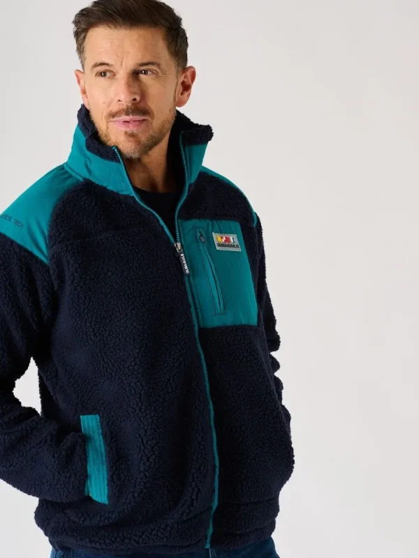 Quba & Co Navy And Teal X-Series Zip Borg Jacket- Biasca New