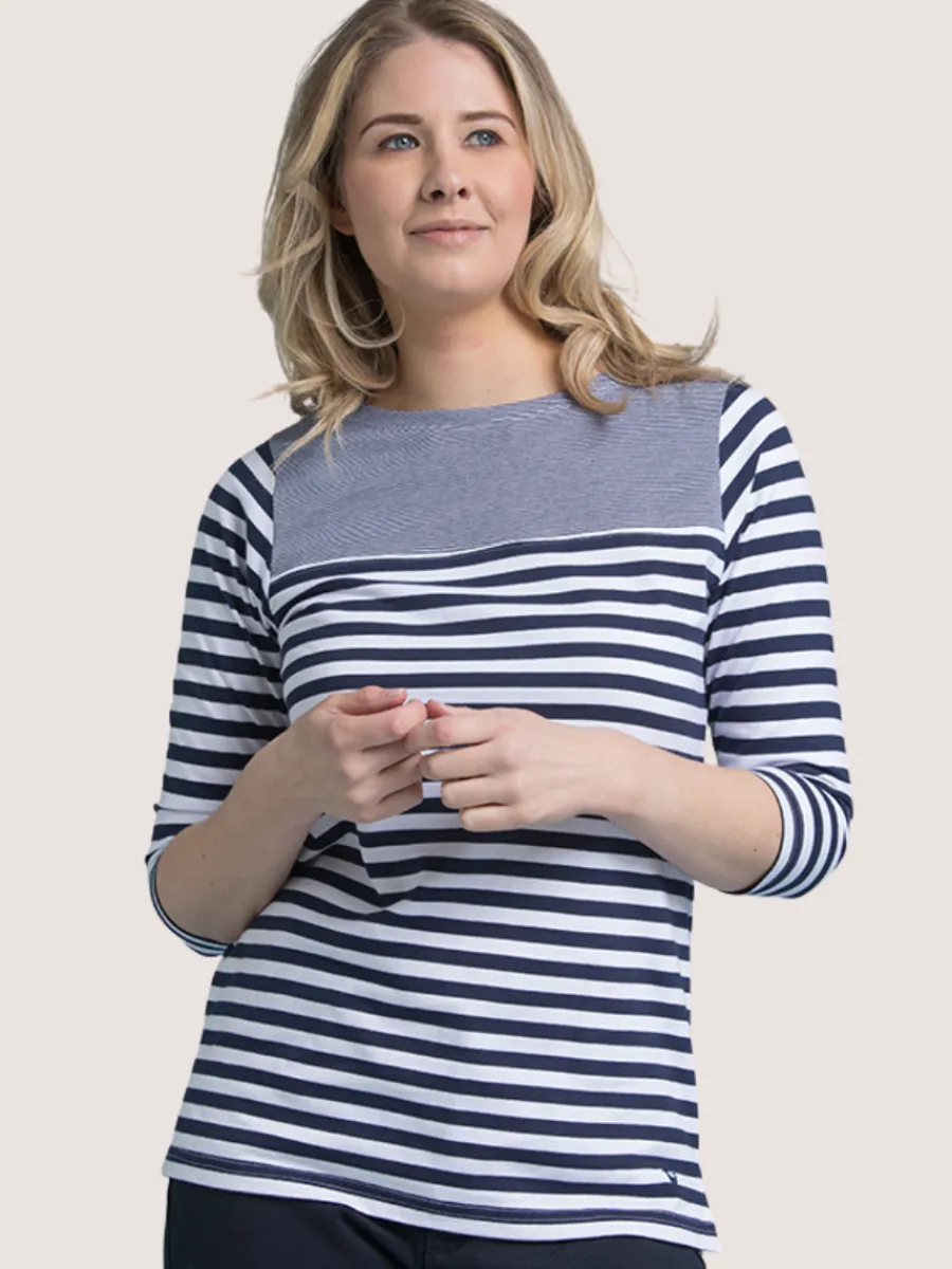 navy_and_white__sleeve_ya_0.webp Quba & Co Navy And White 3/4 Sleeve Yarn Dyed T-Shirt - Marni New