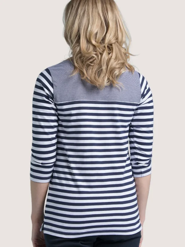 Quba & Co Navy And White 3/4 Sleeve Yarn Dyed T-Shirt - Marni New