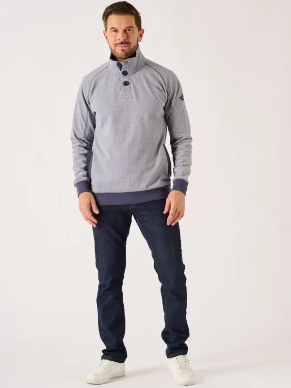 Quba & Co Navy And White Button Neck Sweatshirt - Felson Sale